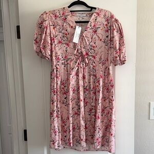 Pink Floral Tie-Front Short Dress